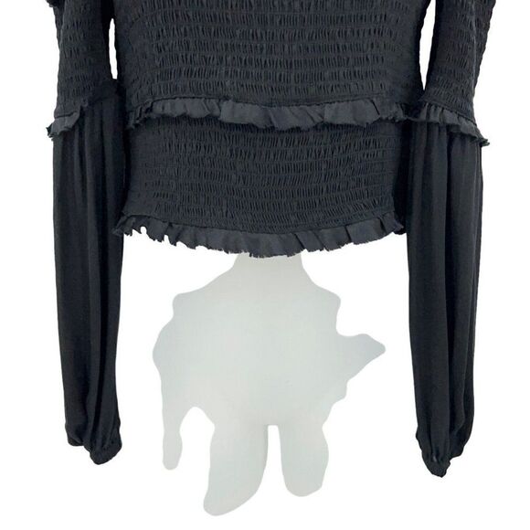 Cinq a Sept Pascal Top Women XS Black Silk Cold Shoulder Crop Stretchy Long - Picture 4 of 10